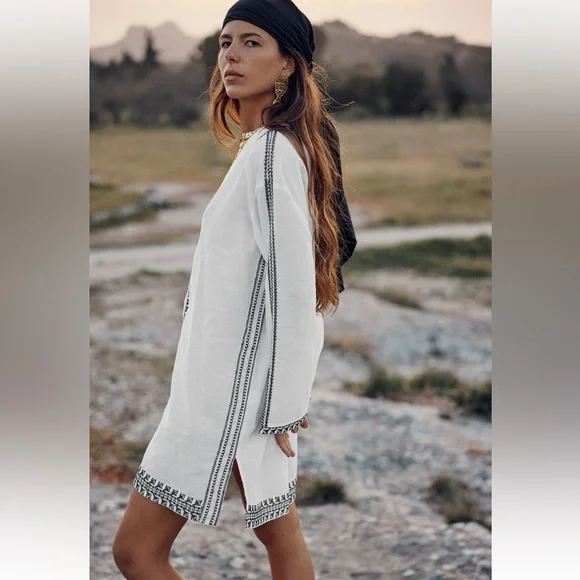 Zara EMBROIDERED TUNIC DRESS. Oyster White. Sizes L, XL. New with Tags. - Picture 3 of 9